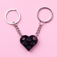 【CC】 matching paired legoes brick love heart keychain keyring for lovers best friends bff women men friendship trinketTH