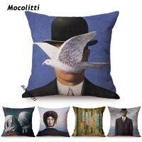 [FAZOZO Home Textile Store] นอร์ดิกจิตรกรที่มีชื่อเสียง Rene Magritte Surrealism ภาพวาดสีน้ำมันศิลปะตกแต่งโซฟาโยนปลอกหมอนบทคัดย่อหมอนอิงผ้าลินินปก