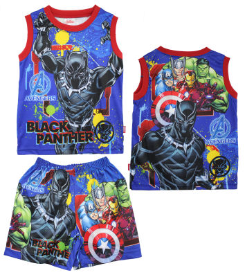 เสื้อผ้าเด็กลายการ์ตูนลิขสิทธิ์แท้เด็กผู้ชาย/ผู้หญิงชุดเที่ยวชุดเดินเล่น ชุดแขนกุด ชุดแฟชั่น BLACK PANTHER เสื้อเด็กผ้ามัน Avengers DMA243-12 BestShirt