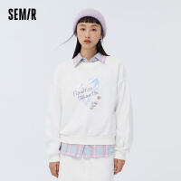 Semir เสื้อสเวตเตอร์คอกลมเปิดไหล่สำหรับผู้หญิง,เสื้อสไตล์ลำลองสเวตเชิ้ต2023หวานแหวววมีตัวอักษรทรงหลวมสำหรับฤดูใบไม้ผลิ