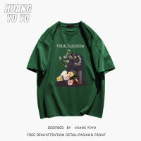 HUANGYOYO เสื้อยืดแขนสั้นตัวอักษร100% ผ้าฝ้ายบริสุทธิ์ภาพพิมพ์ภาพวาดสีน้ำมันวินเทจสำหรับผู้หญิง