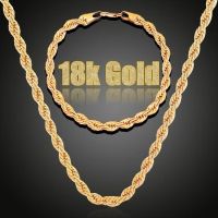 【cw】 Brocade Twist Necklace 3mm Chain Necklace celet 3 MM 18k Gold Necklace celet Set Cross-Border ！
