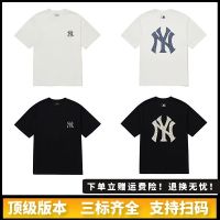 ₪☞MLB ลูกน้องเกาหลีแบรนด์ Yankees แขนสั้น23ฤดูร้อนใหม่ชายและหญิงคู่เม็ดมะม่วงหิมพานต์ปักลายดอกไม้หลวมเสื้อยืดผ้าฝ้าย