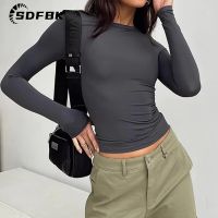 Long Sleeve Y2K Slim Fit Shirt Women Casual Streetwear Basic Tee Fashion Cropped Tops O Neck Sexy Skinny Solid Ladies T Shirts