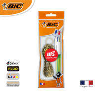 BIC บิ๊ก ปากกา 4 Colours FLUO ปากกาลูกลื่น(1.0mm.)+ไฮไลท์สีเหลือง(1.6mm.) จำนวน 1 ด้าม (ฟรีสายคล้องคอ)