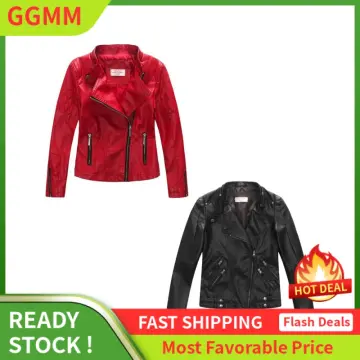 Crystal Patch Ruffle Vegan Leather Jacket