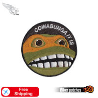 Cowabunga Ninja Frog Embroidered Iron on Badges Biker Cool Patches Jacket Jeans Appliques Twill Fabric Sticker Free Shipping