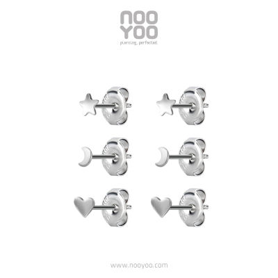 NooYoo ต่างหูสำหรับผิวแพ้ง่าย SET Triple Tiny Shaped Surgical Steel