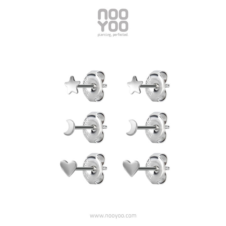 nooyoo-ต่างหูสำหรับผิวแพ้ง่าย-set-triple-tiny-shaped-surgical-steel