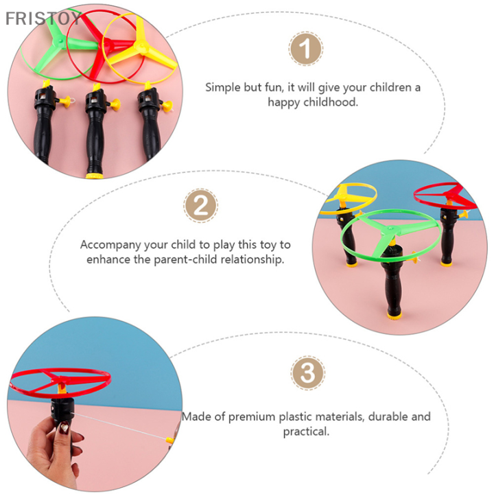 fristoy-6ชิ้นจานบินของเล่นเด็ก-จานบินเฮลิคอปเตอร์สายดึงจานบิน