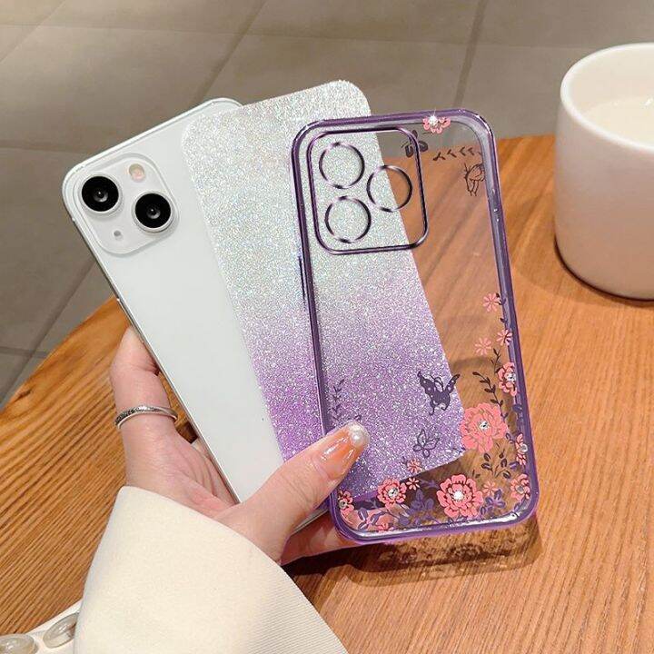 เคสกลิตเตอร์สำหรับ-realme-c53-c55-c33-c35-4g-nfc-realmec53-2022ซิลิโคน-tpu-ยืดหยุ่นฝาหลังอ่อนนุ่มเคสกันกระแทกมือถือแวววาวปกป้องดอกไม้ไล่ระดับสี