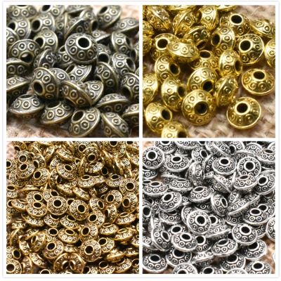 Yanqi 50pcs Tibetan Antique Metal Gold Color Oval UFO Beads Loose Spacer Beads for Jewelry Making DIY Charms Bracelet