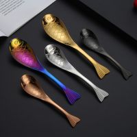 ﺴ✻ 304 Stainless Steel Creative Fish Shape Soup Spoon Home Dessert Coffee Rice Spoon Childrens Cartoon Spoon