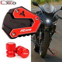 ☏✱✒ For Yamaha R125 YZF-R125 YZF R125 Accessories Motorcycle CNC Side Stand Enlarge Extension Pad Tire Valve Air Caps 2014-2022 2023