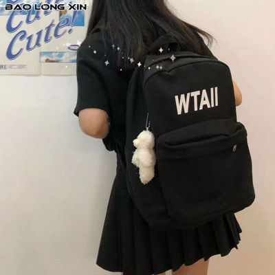 BAOLONGXIN กระเป๋านักเรียนใหม่กระเป๋าเป้ผู้หญิงสำหรับมัธยมต้นนักเรียนง่ายและอเนกประสงค์เป้แคนวาส