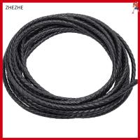 ZHEZHE 5.5 Yards สีดำสีดำ สายหนังแท้ รอบพับ เครื่องหนังแท้ สายพับกลม สายกำไลข้อมือ 3mm คะ สายรัด Bolo ถัก ทำเครื่องประดับ DIY