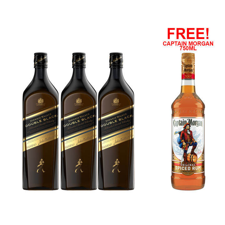 Johnnie Walker Double Black Label 1L 3 bottles With Free Captain