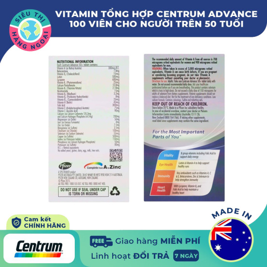 Vitamin tổng hợp cho người trên 50 tuổi centrum advance 50+ lọ 100 viên - ảnh sản phẩm 2