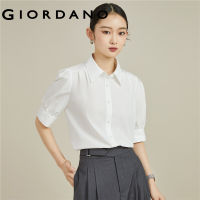 GIORDANO Women Shirts Elegant Pearl Buttons Puff Sleeve Blouses Solid Color Summer Sweet Fashion Pleated Casual Shirts 18343201