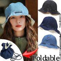 2023 Foldable Summer Double-sided Denim Fisherman Hat Sunshade Dual-use Drawstring Cap Outdoors Travel Hat Sun-proof Bucket Hats