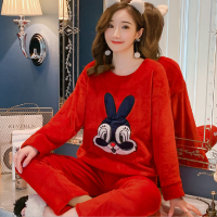 Womens Gown Autumn Winter Ladies Animal Polyester Flannel pijamas Plush Sleepwear Pyjamas Suit Home Clothing 2PCS Pajamas Set