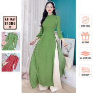 Áo dài cách tân họa tiết chấm bi tay phồng cổ xếp li xinh xắn CHUU AD8010