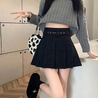 กระโปรงสั้นลายสก็อตผู้หญิง A Line Belt Elegant High Waist Casual Pleated Short Skirt