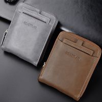 Vintage PU Leather Zipper Anti-theft Large Capacity Men Leather Wallet Card Holder Case Short Purse Coin Clutch Bag