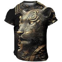 Animal T-Shirt For Men 3d Tiger Print Fierce Beast Men Clothing Street Casual Short Sleeved Loose Oversized Tshirt Trend New Top