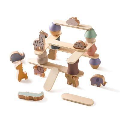 ✾☽✟ เด็กของเล่นมอนเตสซอรี่ไม้สมดุลสัตว์เกมกระดานไม้การศึกษาสัตว์ซ้อนอาคารตัวสร้างบล็อกสูง