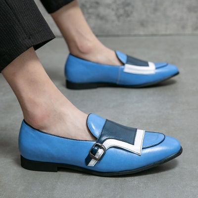 2022 New Fashion Blue Mens Dress Shoes Size 38-48 Casual Loafers Men Party Shoes Slip-on Leather Shoes for Men zapatos hombre