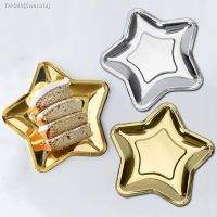 ♞ 10pcs Disposable Paper Trays Christmas Party Gold Silver Color Star Shape Paper Plates Party Cake Desserts Tableware Supplies