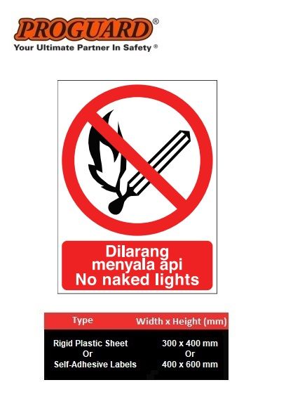 No Naked Lights Prohibition Safety Sign Indoor Outdoor Building Plastic Sticker Label Signage