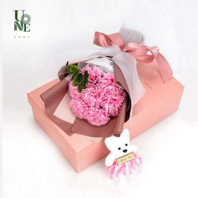 UoneHome พร้อมส่ง♥H131 กล่องของขวัญสีชมพู กล่องดอกไม้คาร์เนชั่น พร้อมตุ๊กตาหมี ให้เพื่อนให้แฟน ของขวัญวันเกิด/วาเลนไทน์