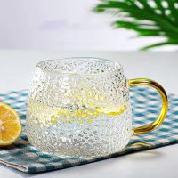 Hammer Pattern Cup with Handle Glass Single layer Cup Handle Transparent Tea Cup Water Cup Household Simple Glass Cup 301 400ml