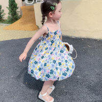 Summer Girls Sling Backless Print Dresses For Kids 1-6 Year Birthday Party Clothing Children Flower Vest Holiday Beach Sundress