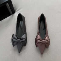 Pointed Toe Women Flats Big Bow Design Flats Heeled Shallow Slip On Mules Shoes Brown Black Fashion Casual Slides Flats Satin