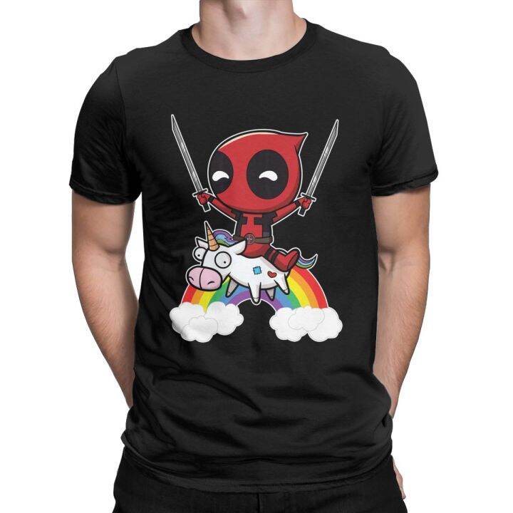 mens-t-shirts-marvel-deadpool-in-a-crazy-unicorn-100-cotton-short-sleeve-t-shirts-disney-t-shirts-collar-100-cotton