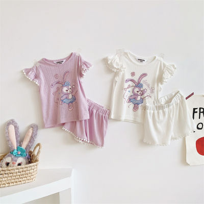 Children Pajamas For Girls Sleepwear Baby Pink Suit Kids Special Clothes Cartoon SlaLou Printing T-shirt Set Home Wear