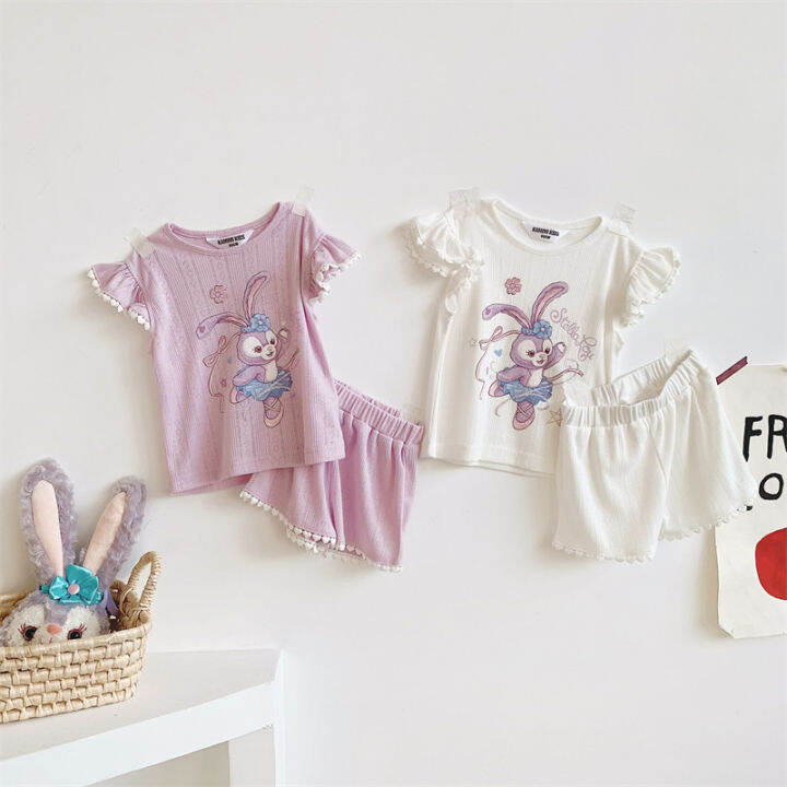 children-pajamas-for-girls-sleepwear-baby-pink-suit-kids-special-clothes-cartoon-slalou-printing-t-shirt-set-home-wear