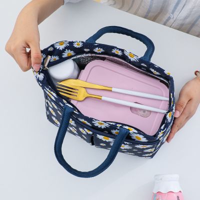 Oxford Cloth Large Capacity Thermal Lunch Bag Daisy Printed Food Bento Insulated Pouch Picnic Breakfast Cooler Bags for School