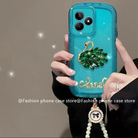 เคสโทรศัพท์ Realme C53 เคส Phone Case หรูหราสง่างาม Rhinestone หงส์สายคล้องไข่มุกปลอกป้องกันเลนส์สีทึบซองนุ่มใส RealmeC53 2023