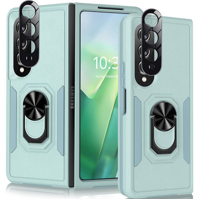 9H ตัวป้องกันเลนส์กล้องแก้ว + เคสโทรศัพท์สำหรับ Samsung Z Fold 4,360 ˚Rotatable Ring Kickstand Anti-Scratch กันกระแทกเคสโทรศัพท์ป้องกันสำหรับ Galaxy Z Fold 4 5G 2022