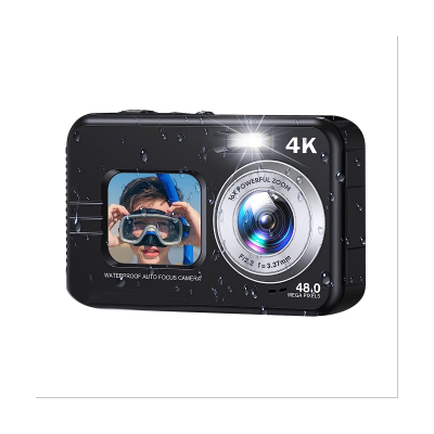 4K Waterproof Digital Sport Camera 48MP Autofocus Underwater Camera Black for Children Student Beginners