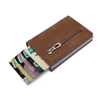 （Layor wallet）  Customied Name Rfid Wallet Aluminium Box Card Holder With Organizer Zipper Coin Pocket Men Leather Wallet Anti Theft Cards Holder