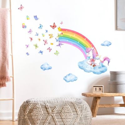 Butterfly Rainbow Unicorn Wall Stickers for Kids Room Decoration Baby Girls Baby Boys Room Wall Decals Kindergarten Nursery Room