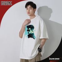 Suikone เสื้อยืดแขนสั้นสำหรับผู้ชาย,เสื้อยืดแฟชั่นกราฟฟิตีคอกลมพิมพ์ลายบุคคลหล่อแขนสั้นของผู้ชาย