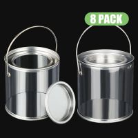 Paint Bucket Clear Bucket with Metal Lids and Handle Decorative Clear Plastic Bucket Storage Clear Paint Can 8 Pack