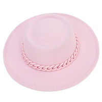 ผู้ชายผู้หญิงสีชมพู porkpie หมวก VINTAGE ผ้าขนสัตว์ Fedora หมวก CHAIN band CLASSIC PARTY Dress หมวกฤดูหนาวสีทึบหมวกปานามา