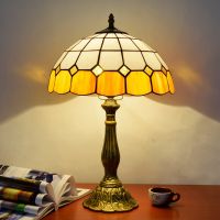 LRF 30cm Vintage Tiffany Bedroom Lamp European and American Stained Glass Craft Bedside Lamp Pastoral Bar Mediterranean Light